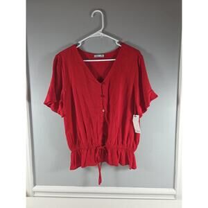 Dex Women’s Small Red Blouse Elastic Waist Tie Front Stylish NEW